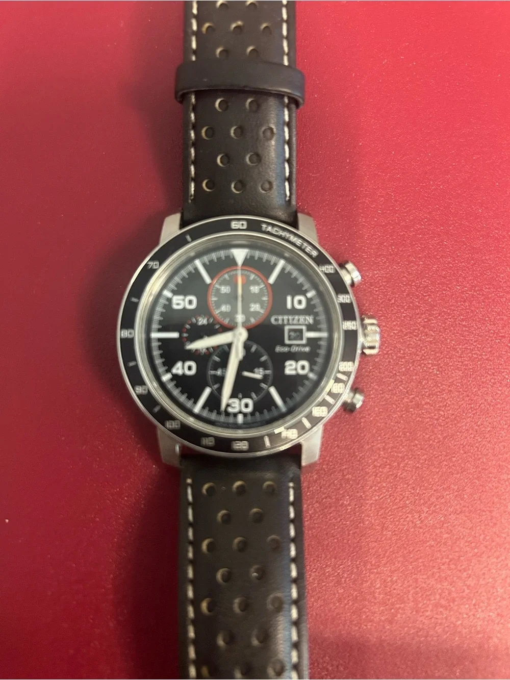 Citizen B612 Eco-drive Black and Silver Chronograph Tachymeter Men's Watch 44mm.